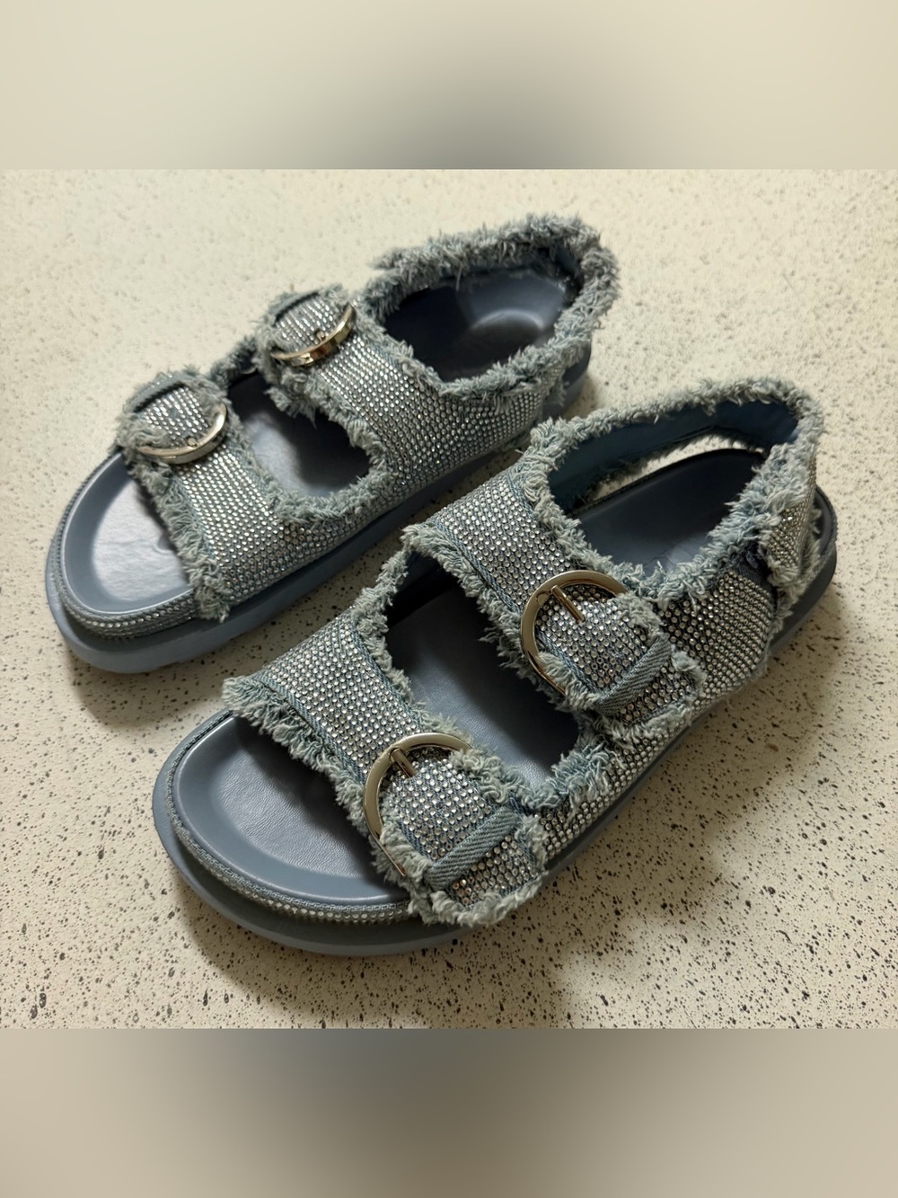 Zara Women’s Slide Light Blue Sandals Rhinestone Straps EU 39 US 8.5